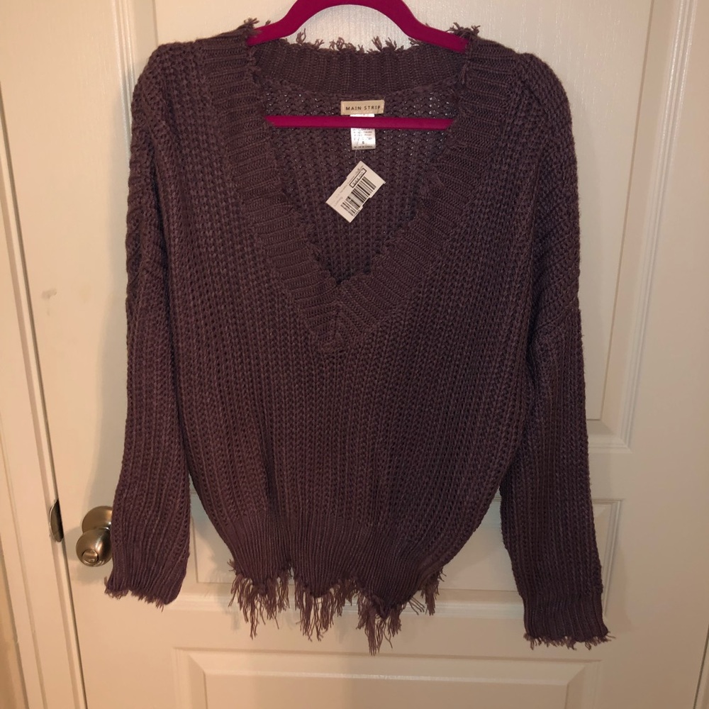 Purple distressed knit sweater